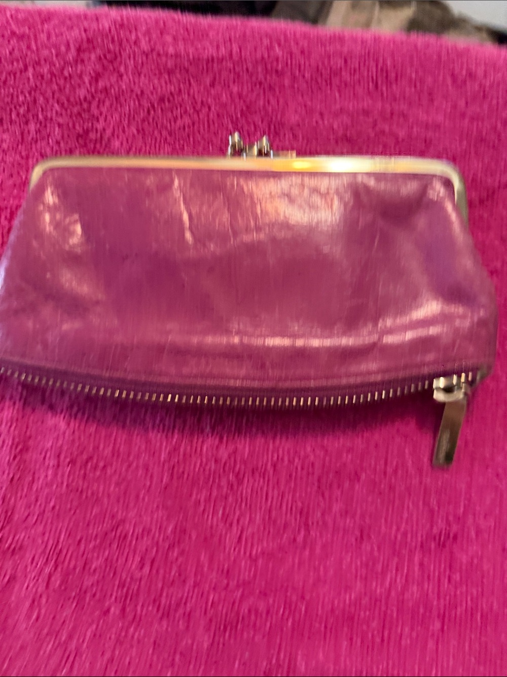 HOBO Fuchsia Leather Frame & Zip Wallet